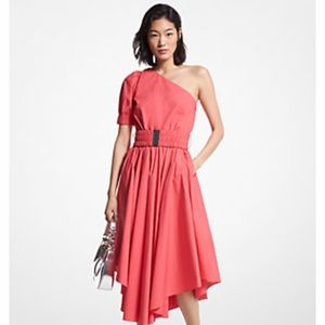 Michael Kors Cotton Poplin One Shoulder Dress